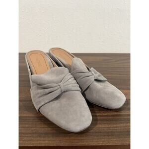 Vionic Presley Suede Mules Block Heel Slip On Loafers Grey Sz 8 Bow Arch Support